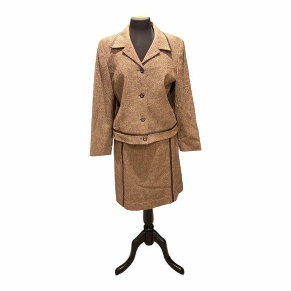 Pendleton Dresses & Skirts - Pendleton Brown Virgin Wool Skirt Suit Leather Trim Size 14